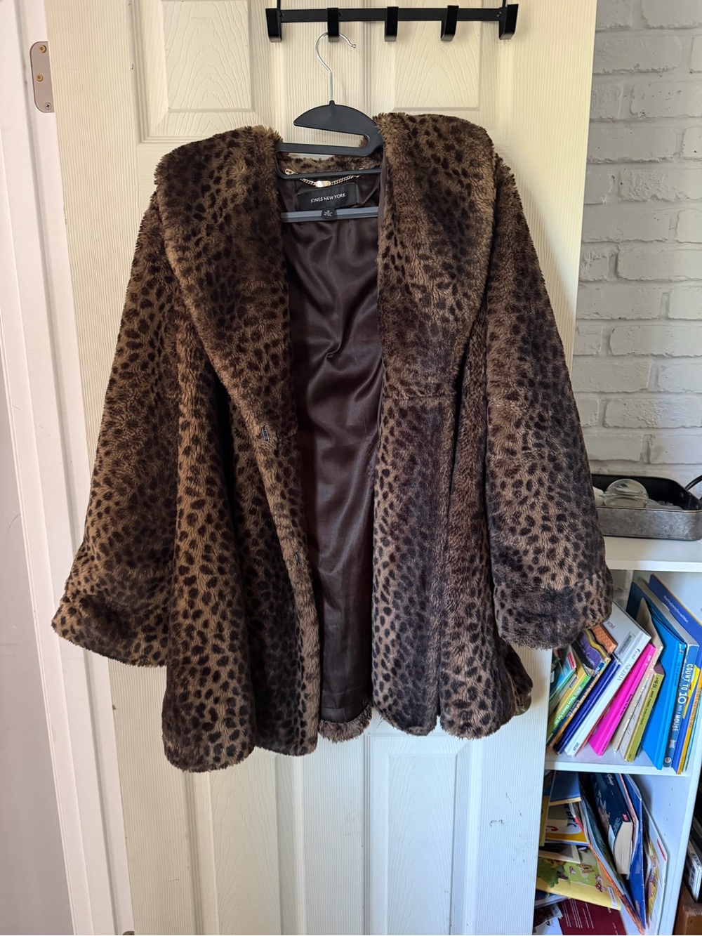 Jones New York Brown Leopard-Print Teddy Jacket